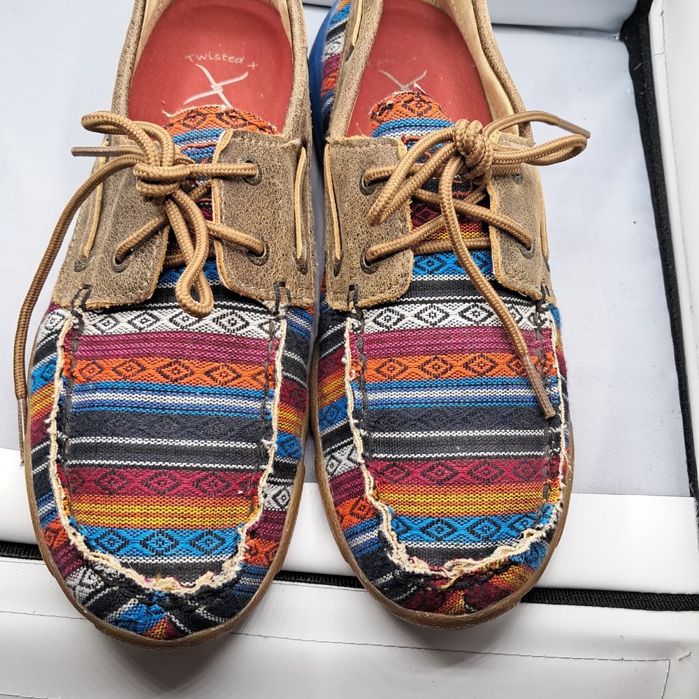 Twisted X Women's 7 Driving Mocs Boat Shoes Tan Multicolor Aztec Slip On - Picture 6 of 10